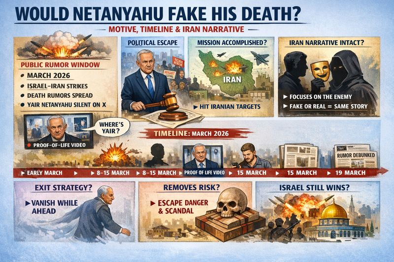 March 2026 rumor window — Yair Netanyahu X silence, shiva framing, and strike chatter (illustrative)