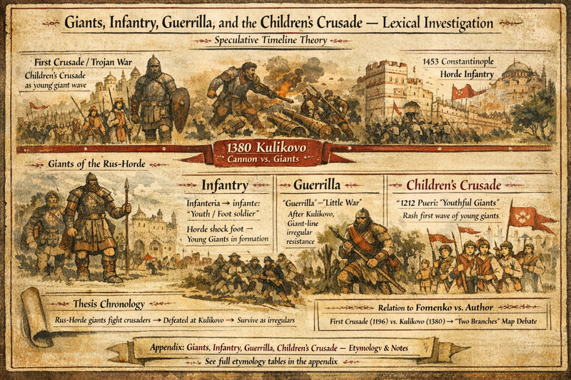 Giants, infantry, guerrilla, Children’s Crusade — etymology