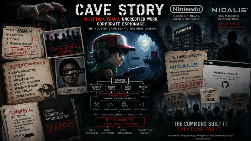  × Studio Pixel × Nicalis — controlled opposition investigation header figure