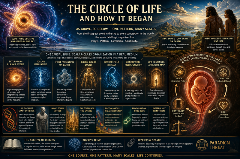 The Circle of Life and How It Began — creation memory, scalar field, womb echo (article art)