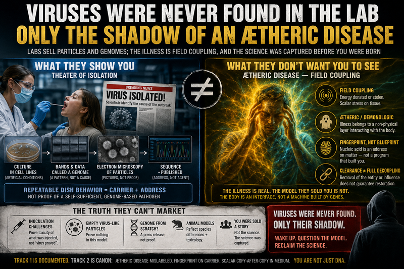 Viruses were never found in the lab — ætheric disease, fingerprint not genome pathogen (article art)